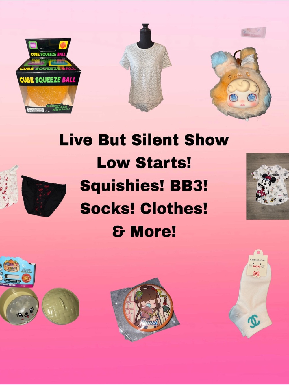 Live But Silent Show Assortment - Pink Plush Squishy & Party Finds